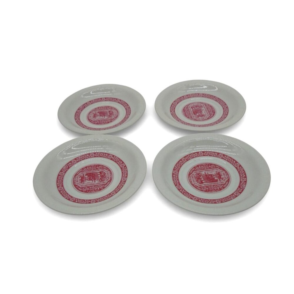 Heinrich Rüdesheimer Red Transferware 4 Dessert Plates Vintage